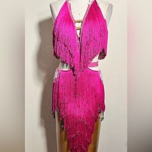 Hot Pink Fringe salsa / Latin dance dress